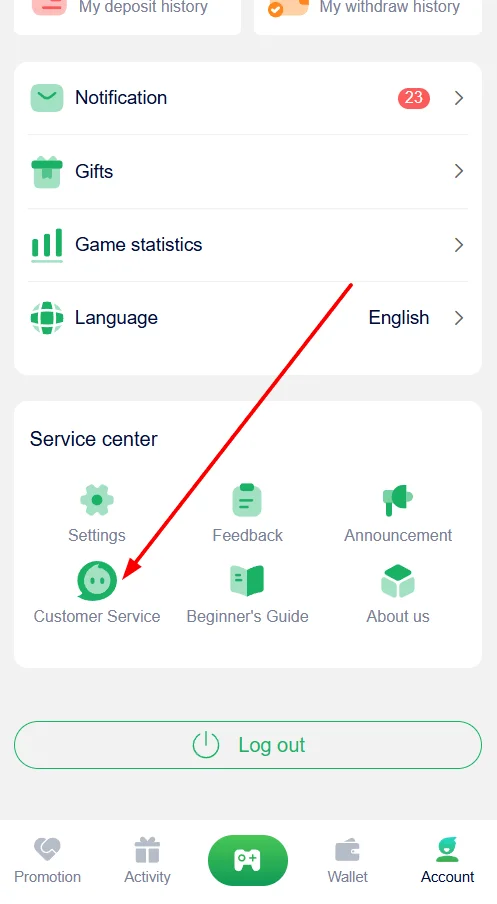 Click customer service option